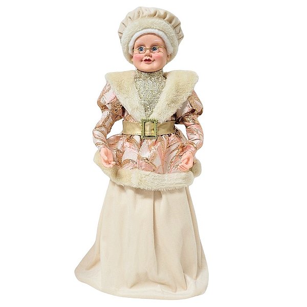 Mamãe Noel Decorativa Vestido Rosê e Pérola Luxo 45cm - Noel Decor