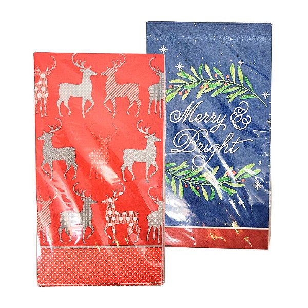 Kit 2 Pacotes Guardanapo Natal Decorado Estampas Diversas 20 Folhas Duplas 20x11cm - Magizi