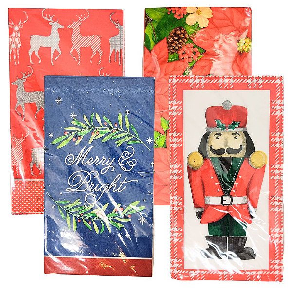 Kit Guardanapos Natalinos Decorados Estampas Diversas 80 Folhas Duplas 20x11cm - Magizi