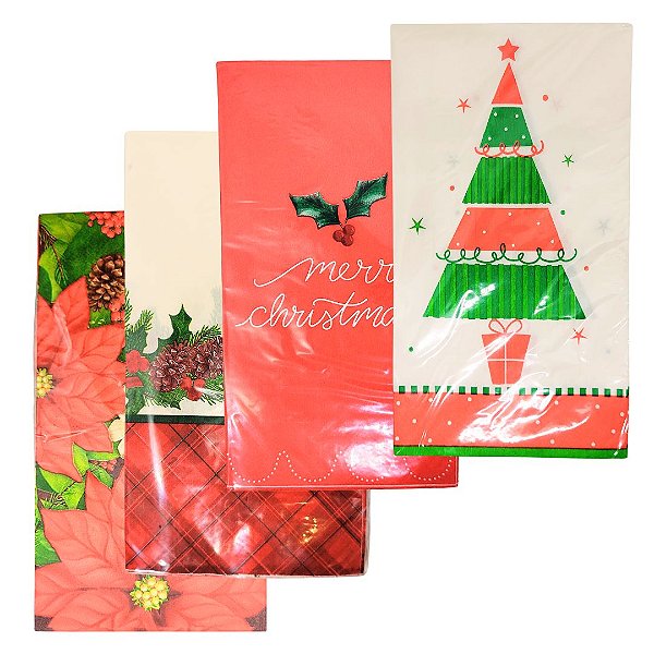 Jogo 4 Pacotes Guardanapos Decorados Natal Estampas Diversas 20x11cm - Magizi