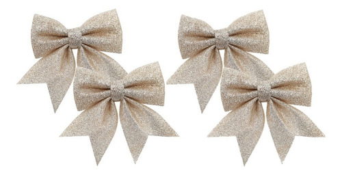 Kit Laço Glitter Champanhe Gold Natal 13cm 4 Unidades -  Magizi