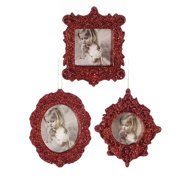 Porta Retrato Vermelho Para Árvore Natal 10cm Formato à Escolha - Magizi