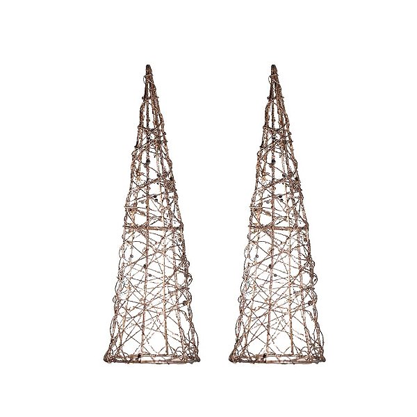 Jogo 2 Mini Árvore Pinheiro Cone Natal Aramado Gliter 20cm Champagne - Yangzi