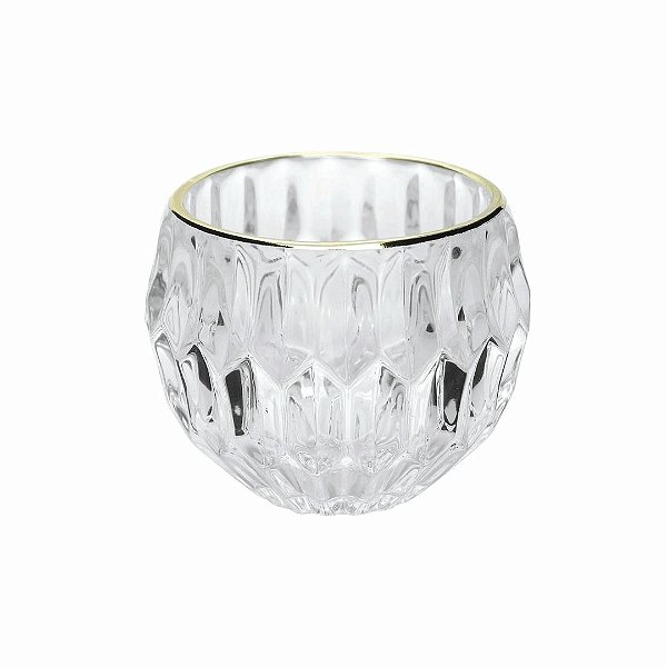 Porta Velas Castiçal Vidro Facetado Borda Dourado - Yangzi