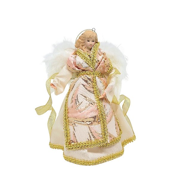 Anjo Decorativo Natal Pendente Luxo Rosê e Dourado 17cm - Noel Decor
