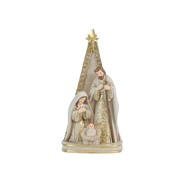 Sagrada Família Poliresina Luxo Branco e Dourado 15cm - Magizi