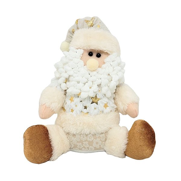 Papai Noel Sentado Pelúcia Star Gold Champanhe 25cm - Magizi