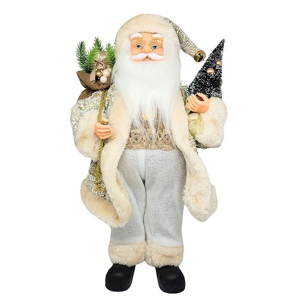 Papai Noel Decorativo Casaco Crochê Rústico Mini Pinheiro e Saco de Presentes 40cm - Magizi