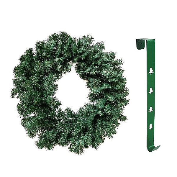 Jogo Guirlanda Festão Verde 60cm 160 Galhos e Suporte Metal Decorado - Magizi