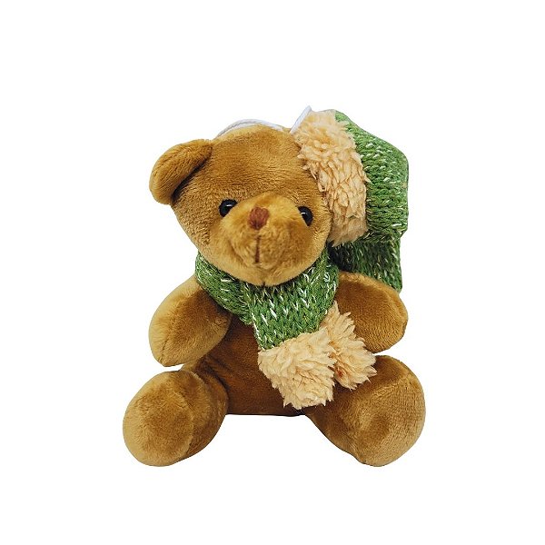 Urso Pelúcia Pendente Natal Gorrinho e Cachecol Crochê Verde 13cm - Magizi