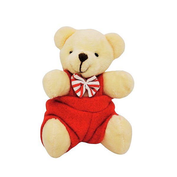 Urso Pelúcia Pendente Natal Creme Roupa Vermelha e Gravata Listrada 10cm - Magizi