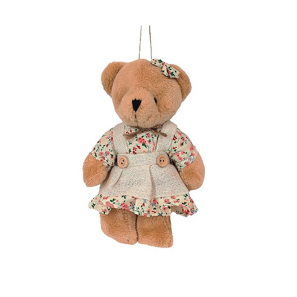 Ursinho Pelúcia Pendente Natal Menina Roupa Florida 13cm - Magizi