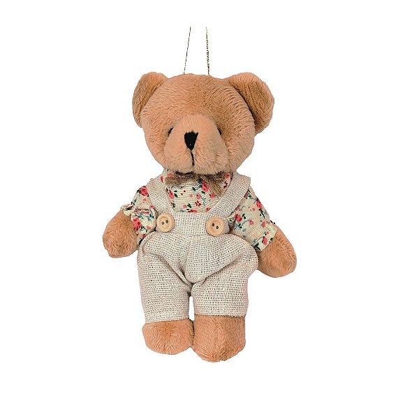 Ursinho Pelúcia Pendente Natal Menino Roupa Florida 13cm - Magizi