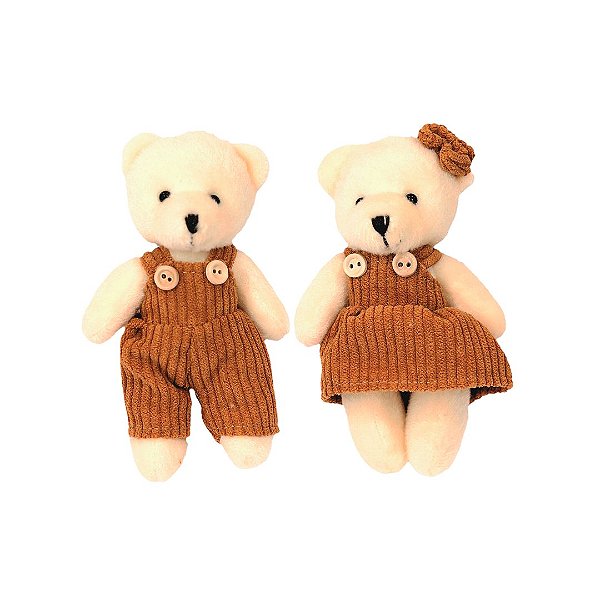 Jogo Casal Ursinho Pelúcia Pendente Natal Menina Roupa Canelada Caramelo 13cm - Magizi
