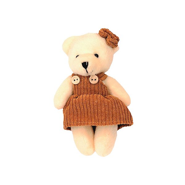 Ursinho Pelúcia Pendente Natal Menina Roupa Canelada Caramelo 13cm - Magizi
