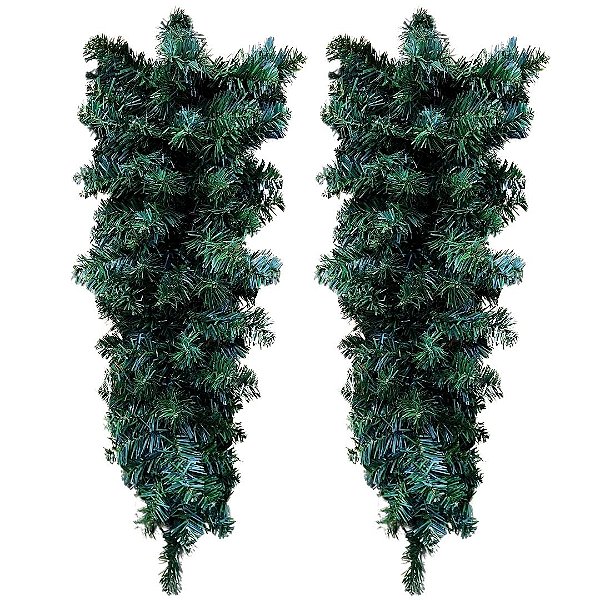 Jogo 2 Pingentes Festão Ramificado 60cm 92 Galhos Verde Decoração Natalina - Magizi
