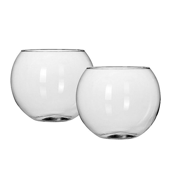 Kit 2 Vasos Vidro Redondo Tipo Aquário 1,5 Litros Decoração e Terrários - Mistral