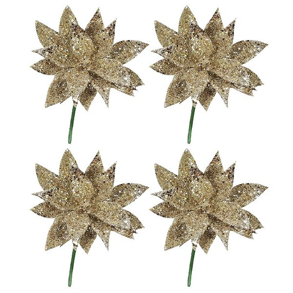 Jogo Pick Natal Folhagem Glitter Especial Champanhe 4 Unidades - Magizi