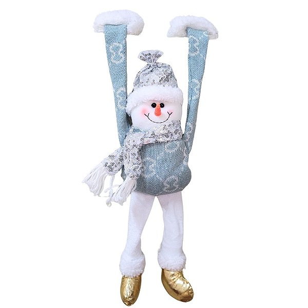 Boneco de Neve Dependurado Pelúcia Natal Peso nas Mãos Decora Prateleira 48cm - Art Christmas