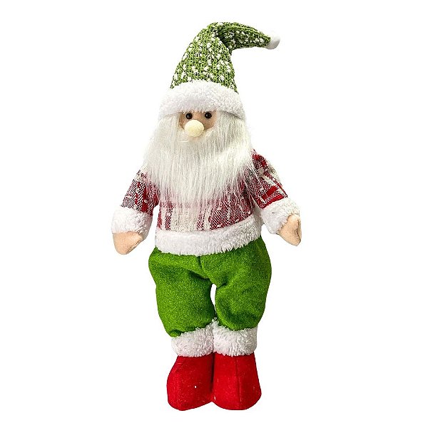 Papai Noel Em Pé Pelúcia Funny Tricot Verde e Vermelho 40cm - Magizi