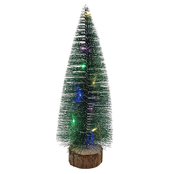 Mini Pinheiro Iluminado Led Color Base Tronco Madeira 25cm - Art Christmas