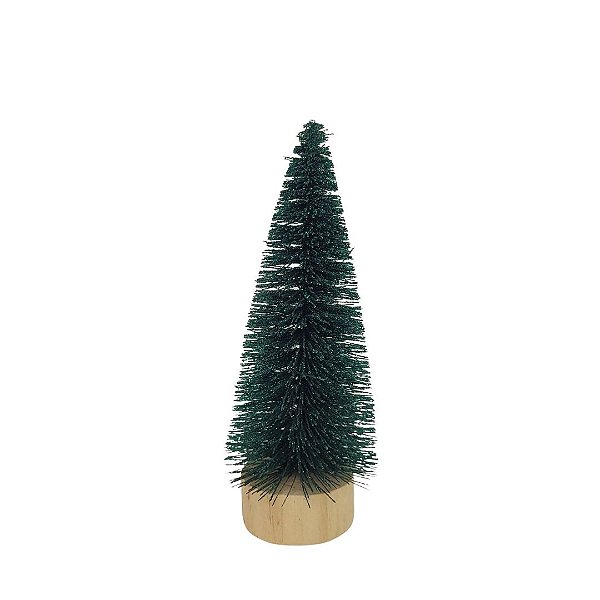 Mini Pinheiro Decorativo Verde Base Tronco Madeira 16cm - Art Christmas