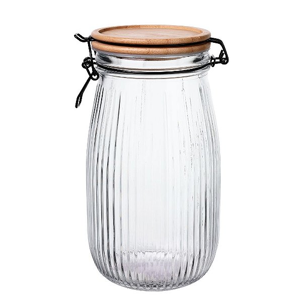 Pote Vidro Hermético Versalhes Tampa Bambu Trava Prime 1700ml - Lehaví