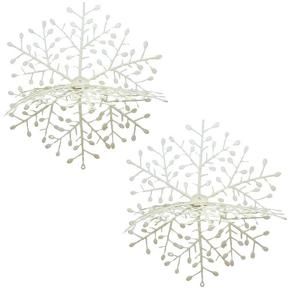 Jogo 2 Flocos de Neve Decorativo 3D Glitter Brilho Branco 30x30cm - Nataluz