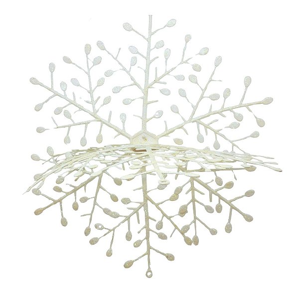 Floco de Neve Decorativo 3D Glitter Brilho Branco 30x30cm - Nataluz