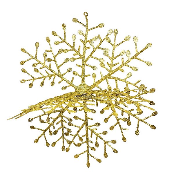 Floco de Neve Decorativo 3D Glitter Brilho Dourado 25x25cm - Nataluz