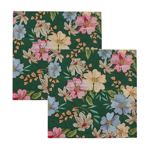 Kit Guardanapo Decorado Verde Floral Luxo 40 Folhas 33cm - Tuut
