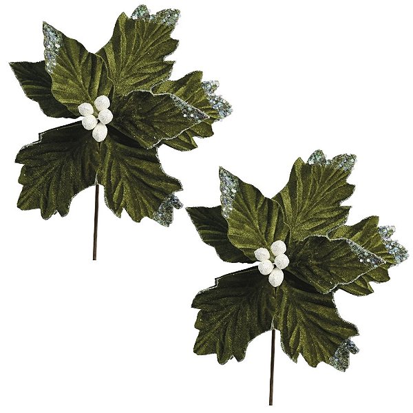 Kit 2 Flores Bico de Papagaio Veludo Verde Texturizado Luxo 25cm - Magizi