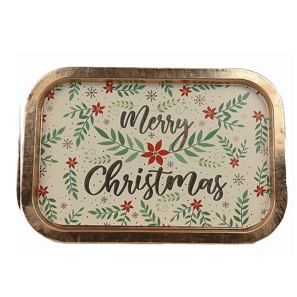 Bandeja Retangular Metal Estampa Natal Merry Christmas 34cm x 23cm - Magizi