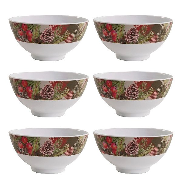 Jogo 6 Tigelas Bowl Melamina Prime Estampa Natalina 300ml - Magizi