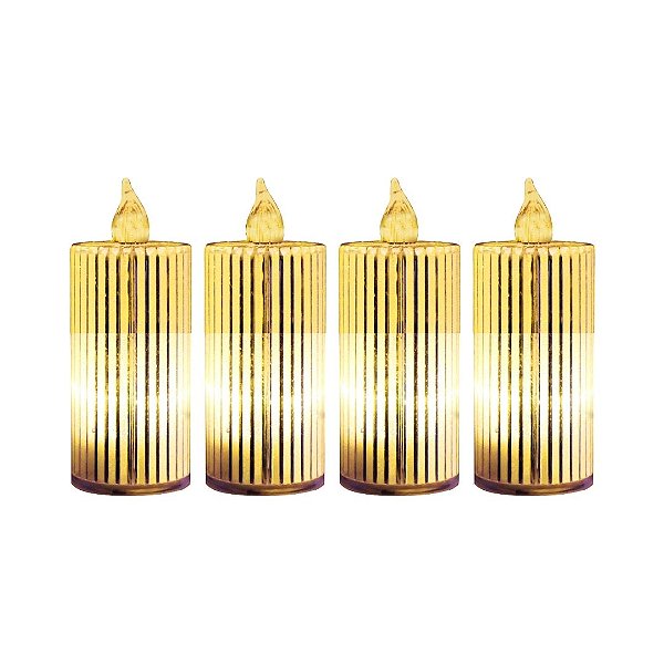 Jogo 4 Velas Eletrônicas Led Decorativa Acrílico Canelado 8cm - Magizi