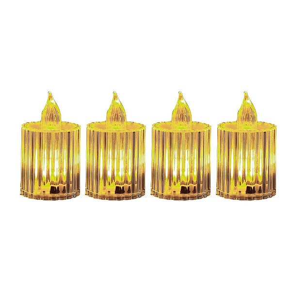 Jogo 4 Velas Eletrônicas Led Decorativa Acrílico Canelado 6cm - Magizi