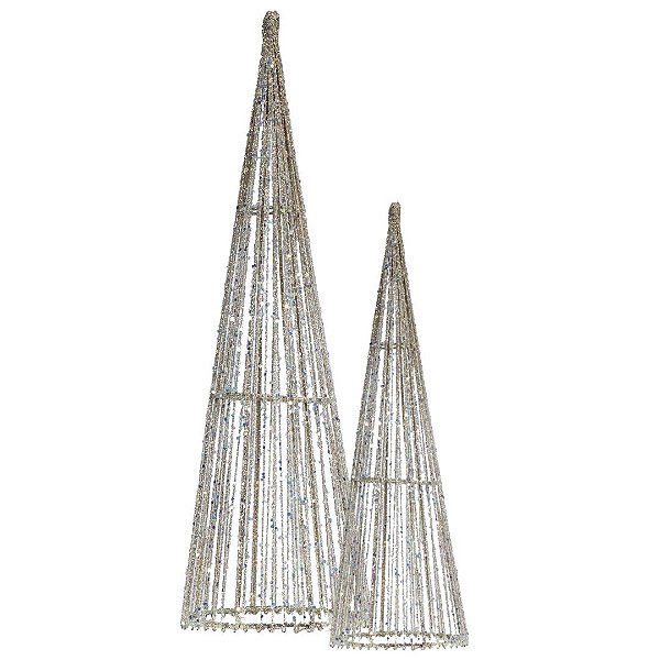 Jogo 2 Árvores Cone Aramado Champanhe Line Algodão Brilho Suave 40cm e 60cm - Magizi