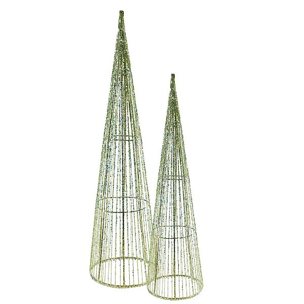 Jogo 2 Árvores Cone Aramado Verde Line Algodão Brilho Suave 40cm e 60cm - Magizi