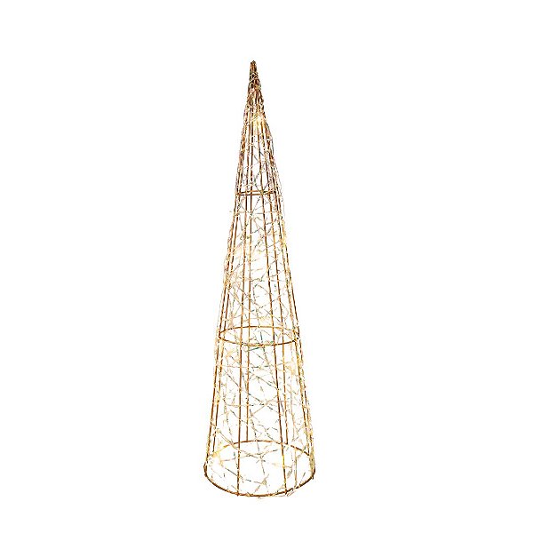 Árvore Cone Aramado Dourado Iluminada 50cm Trançado Fio Furta Cor - Magizi