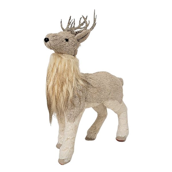 Rena Decorativa Em Pé Sisal e Pelúcia Champanhe Luxo 42cm - Cromus