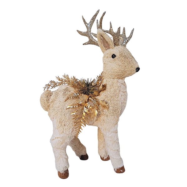 Rena Decorativa Sisal e Pelúcia Champanhe Arranjo Dourado 45cm - Cromus