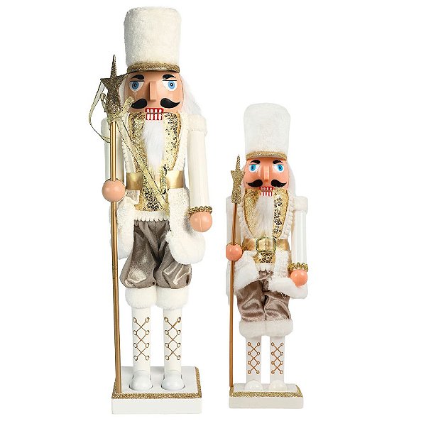 Jogo Quebra Nozes Decorativo Branco e Dourado Luxo 40 e 60cm Articulado - Magizi