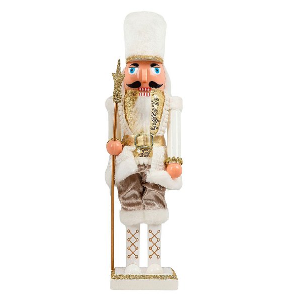 Quebra Nozes Decorativo Branco e Dourado Bastão Estrela 40cm Articulado - Magizi