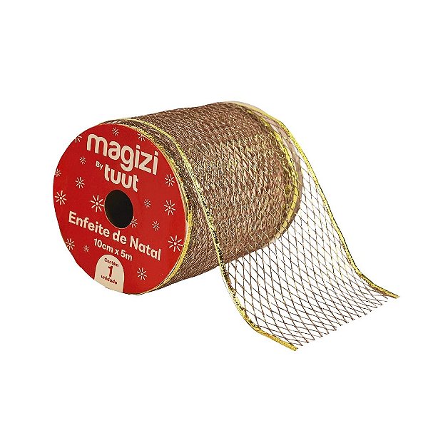 Fita Aramada Decorativa Telada Dourado Luxo 10cm x 5 metros - Magizi
