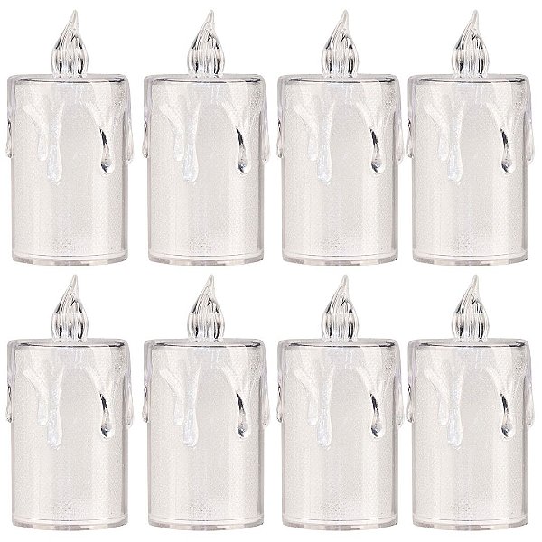 Jogo 8 Mini Velas Eletrônica Cristal LED Branco Quente 7,7cm - Art Christmas