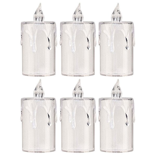 Jogo 6 Mini Velas Eletrônica Cristal LED Branco Quente 7,7cm - Art Christmas