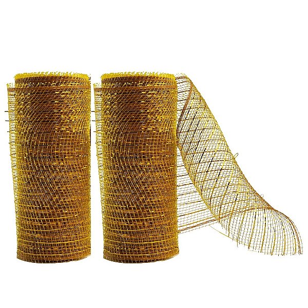 Kit 2 Telas Decorativa Fita Malha Tule Dourado Natal 15cm x 5 metros - Magizi
