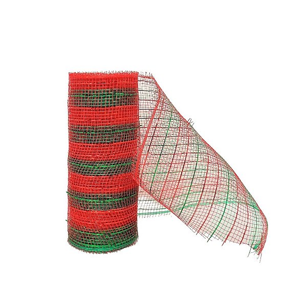Tela Decorativa Fita Malha Tule Natal Listrado Vermelho e Verde 15cm x 5 metros – Magizi