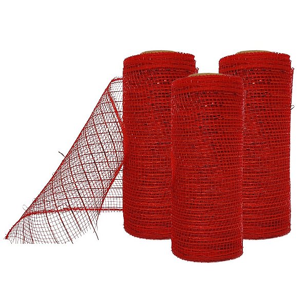 Kit 3 Telas Decorativa Natal Fita Malha Tule Vermelho 15cm x 5 metros – Magizi