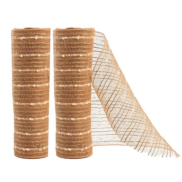 Kit 2 Telas Decorativa Fita Natal Malha Tule Sisal Flocos de Algodão 26cm x 5 metros – Magizi